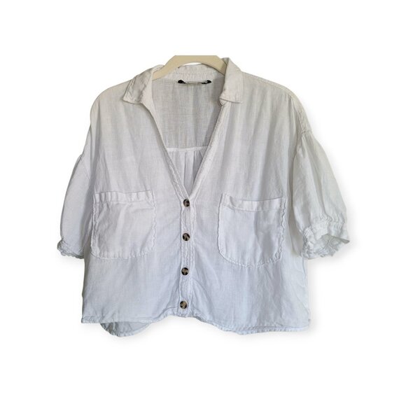Zara Linen Blend Oversized Cropped Shirt M - Picture 7 of 7